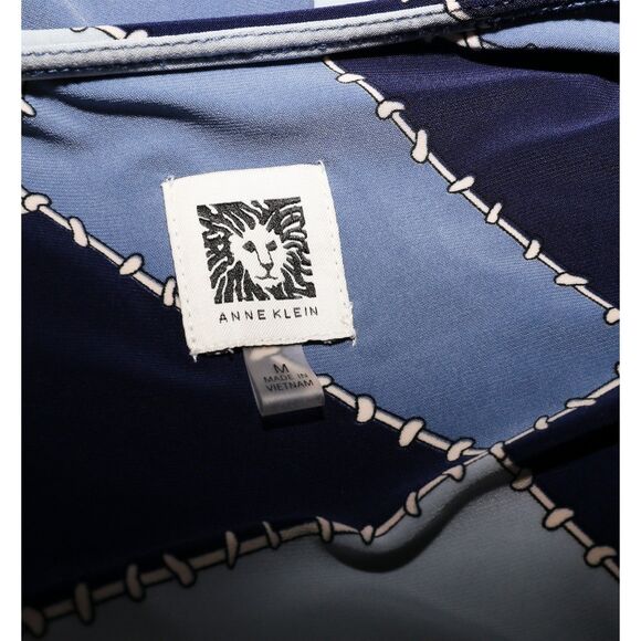 Anne Klein Patchwork Print V-Neck Tie Waist Blouse Boho Retro Medium - Picture 3 of 4